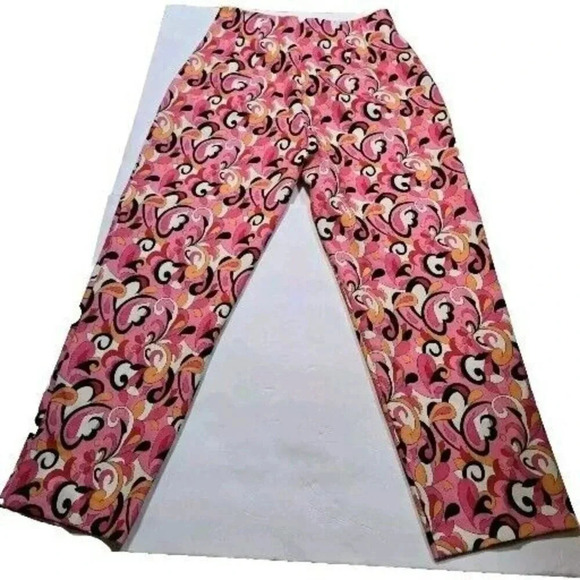 Zara Pants Size M Pink Floral Paisley '70s Retro Straight Leg Pleated Women's - Picture 10 of 14